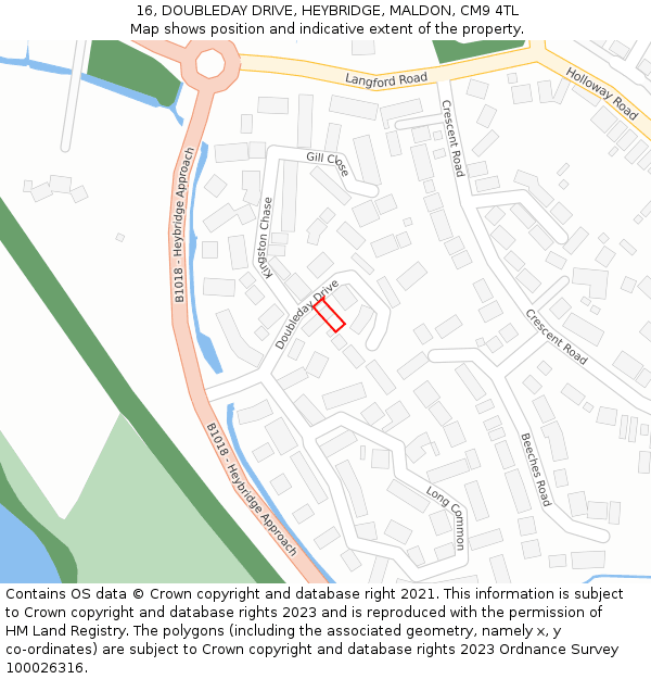16, DOUBLEDAY DRIVE, HEYBRIDGE, MALDON, CM9 4TL: Location map and indicative extent of plot