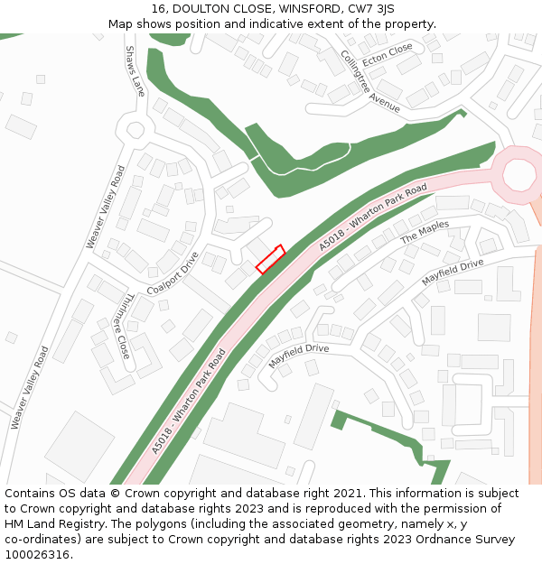 16, DOULTON CLOSE, WINSFORD, CW7 3JS: Location map and indicative extent of plot