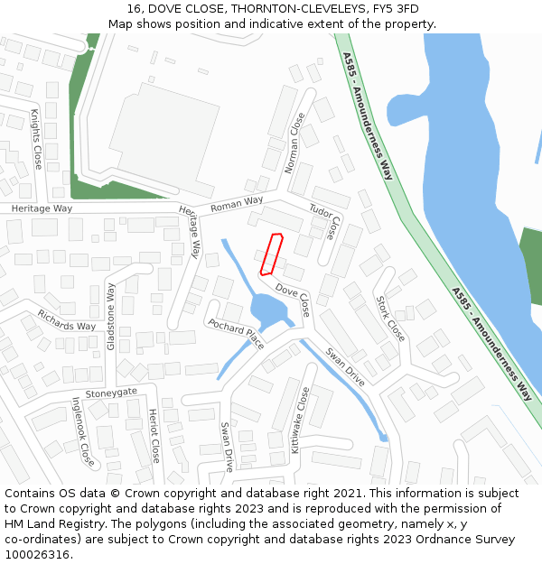 16, DOVE CLOSE, THORNTON-CLEVELEYS, FY5 3FD: Location map and indicative extent of plot