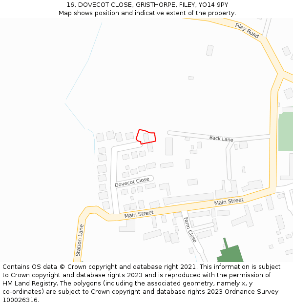 16, DOVECOT CLOSE, GRISTHORPE, FILEY, YO14 9PY: Location map and indicative extent of plot