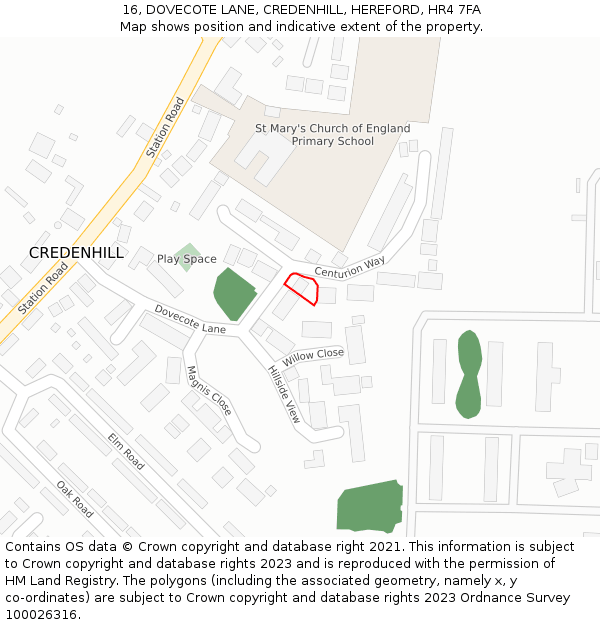 16, DOVECOTE LANE, CREDENHILL, HEREFORD, HR4 7FA: Location map and indicative extent of plot