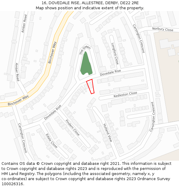 16, DOVEDALE RISE, ALLESTREE, DERBY, DE22 2RE: Location map and indicative extent of plot