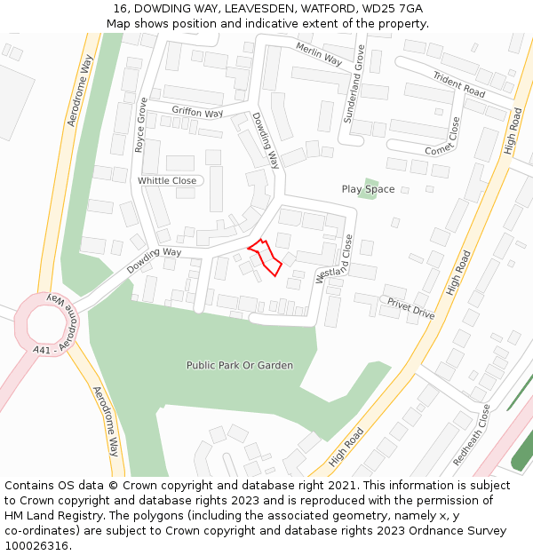 16, DOWDING WAY, LEAVESDEN, WATFORD, WD25 7GA: Location map and indicative extent of plot