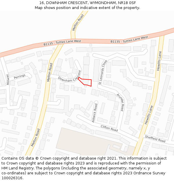 16, DOWNHAM CRESCENT, WYMONDHAM, NR18 0SF: Location map and indicative extent of plot