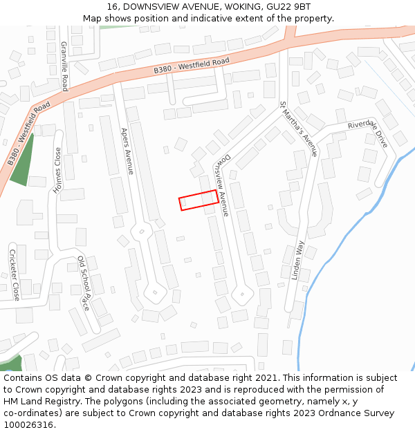 16, DOWNSVIEW AVENUE, WOKING, GU22 9BT: Location map and indicative extent of plot