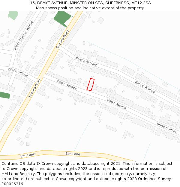 16, DRAKE AVENUE, MINSTER ON SEA, SHEERNESS, ME12 3SA: Location map and indicative extent of plot