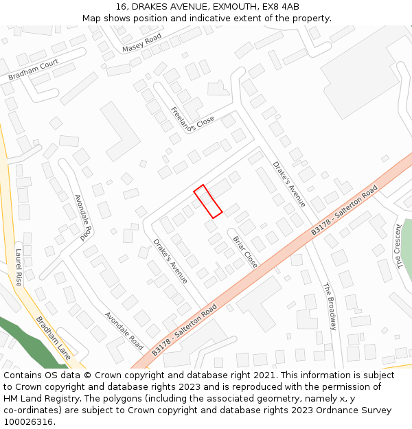 16, DRAKES AVENUE, EXMOUTH, EX8 4AB: Location map and indicative extent of plot