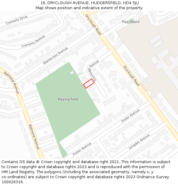 16, DRYCLOUGH AVENUE, HUDDERSFIELD, HD4 5JU: Location map and indicative extent of plot