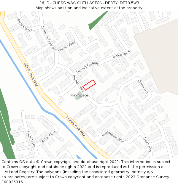 16, DUCHESS WAY, CHELLASTON, DERBY, DE73 5WR: Location map and indicative extent of plot