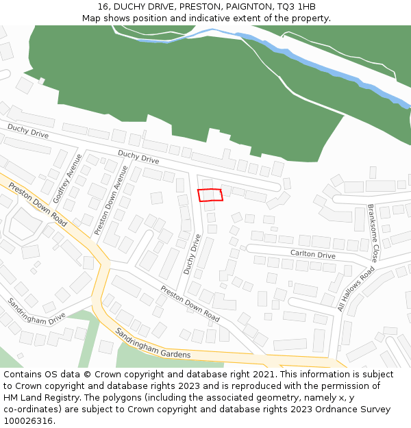 16, DUCHY DRIVE, PRESTON, PAIGNTON, TQ3 1HB: Location map and indicative extent of plot