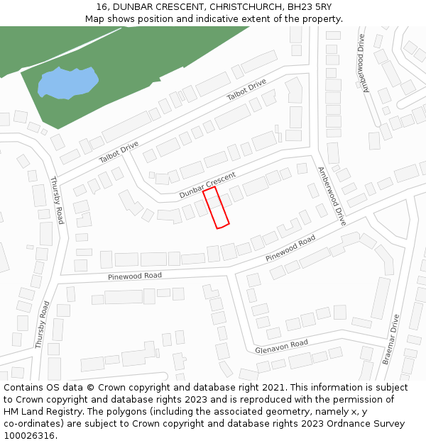 16, DUNBAR CRESCENT, CHRISTCHURCH, BH23 5RY: Location map and indicative extent of plot