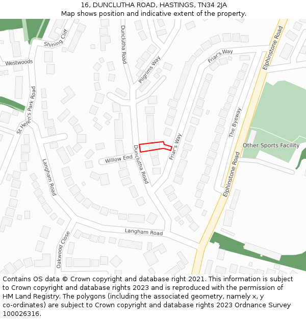 16, DUNCLUTHA ROAD, HASTINGS, TN34 2JA: Location map and indicative extent of plot