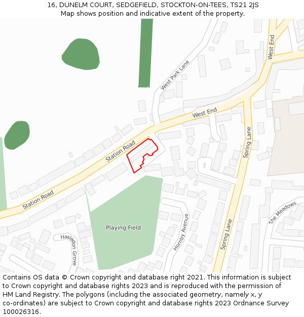16, DUNELM COURT, SEDGEFIELD, STOCKTON-ON-TEES, TS21 2JS: Location map and indicative extent of plot
