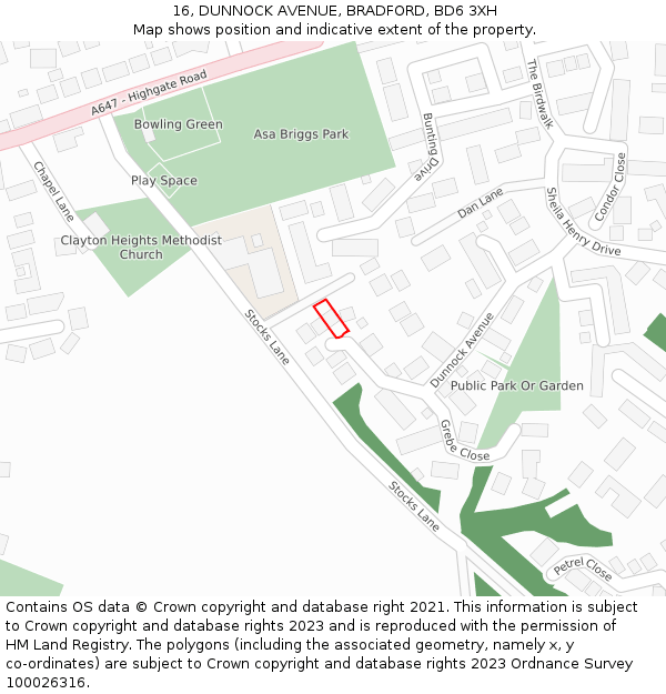 16, DUNNOCK AVENUE, BRADFORD, BD6 3XH: Location map and indicative extent of plot