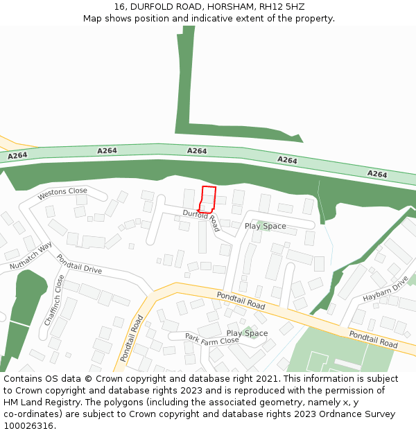 16, DURFOLD ROAD, HORSHAM, RH12 5HZ: Location map and indicative extent of plot