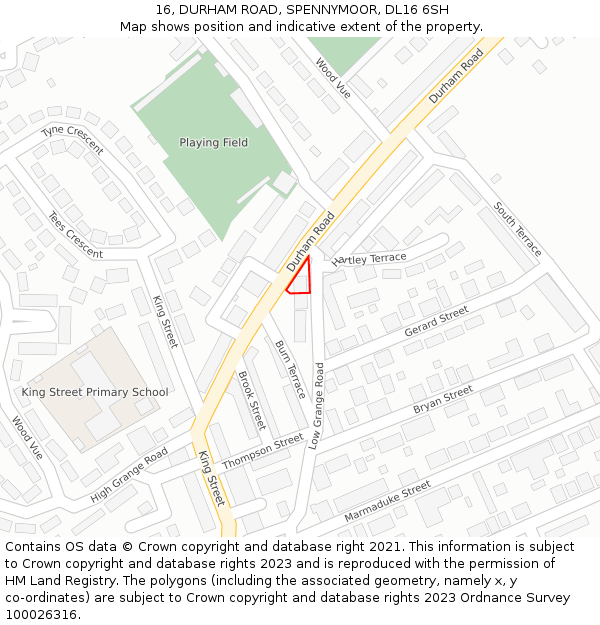 16, DURHAM ROAD, SPENNYMOOR, DL16 6SH: Location map and indicative extent of plot