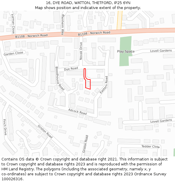 16, DYE ROAD, WATTON, THETFORD, IP25 6YN: Location map and indicative extent of plot