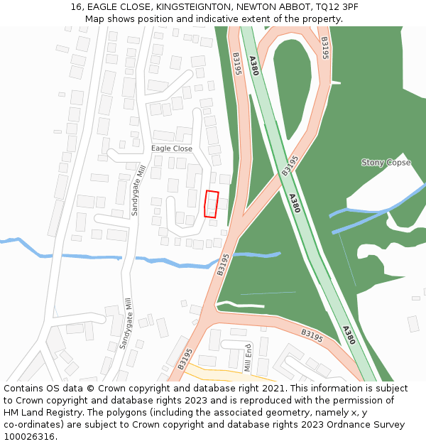 16, EAGLE CLOSE, KINGSTEIGNTON, NEWTON ABBOT, TQ12 3PF: Location map and indicative extent of plot