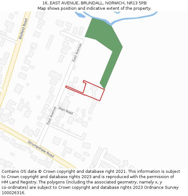 16, EAST AVENUE, BRUNDALL, NORWICH, NR13 5PB: Location map and indicative extent of plot