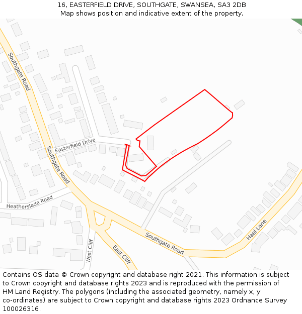 16, EASTERFIELD DRIVE, SOUTHGATE, SWANSEA, SA3 2DB: Location map and indicative extent of plot