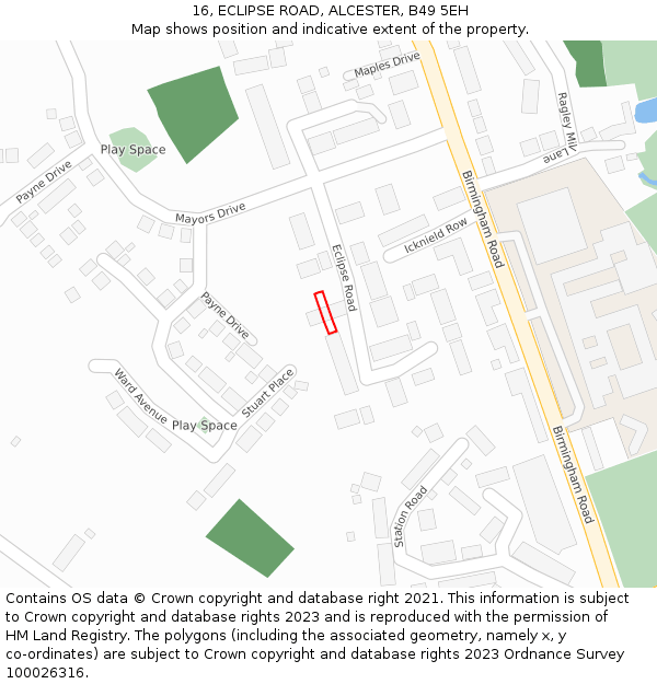16, ECLIPSE ROAD, ALCESTER, B49 5EH: Location map and indicative extent of plot