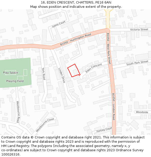 16, EDEN CRESCENT, CHATTERIS, PE16 6AN: Location map and indicative extent of plot
