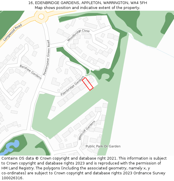 16, EDENBRIDGE GARDENS, APPLETON, WARRINGTON, WA4 5FH: Location map and indicative extent of plot