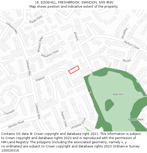 16, EDGEHILL, FRESHBROOK, SWINDON, SN5 8NN: Location map and indicative extent of plot