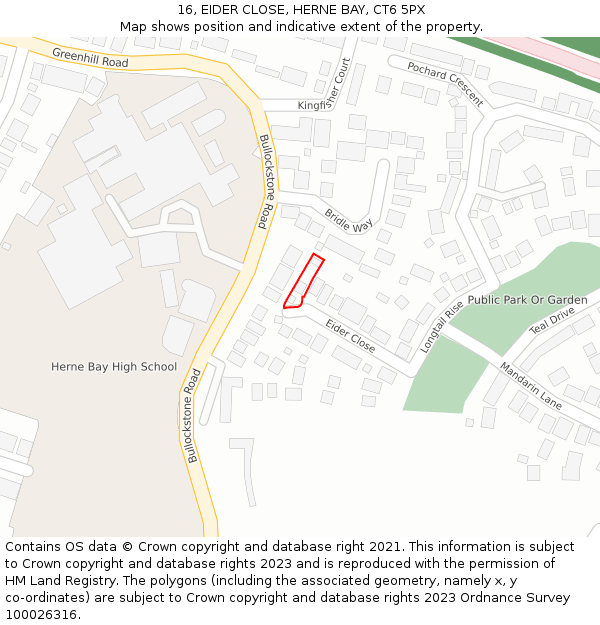16, EIDER CLOSE, HERNE BAY, CT6 5PX: Location map and indicative extent of plot