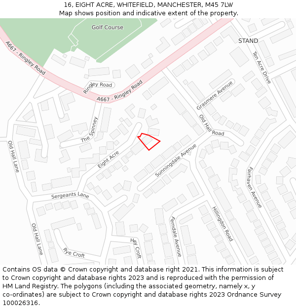 16, EIGHT ACRE, WHITEFIELD, MANCHESTER, M45 7LW: Location map and indicative extent of plot