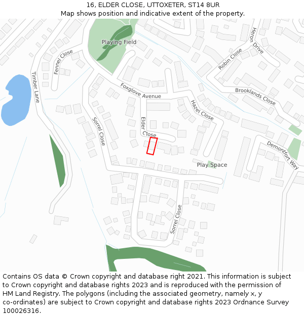 16, ELDER CLOSE, UTTOXETER, ST14 8UR: Location map and indicative extent of plot