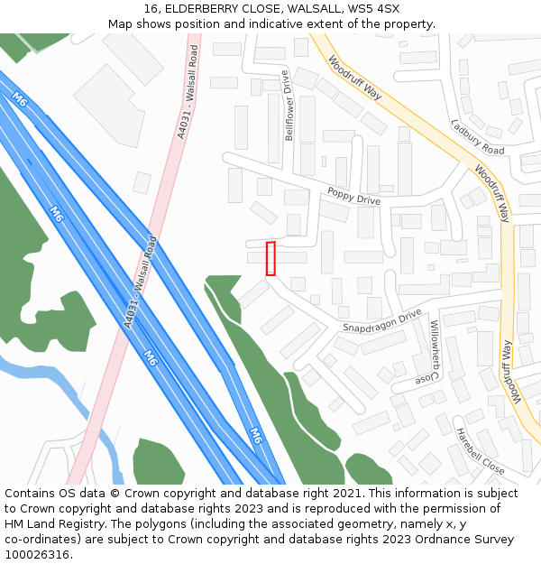16, ELDERBERRY CLOSE, WALSALL, WS5 4SX: Location map and indicative extent of plot