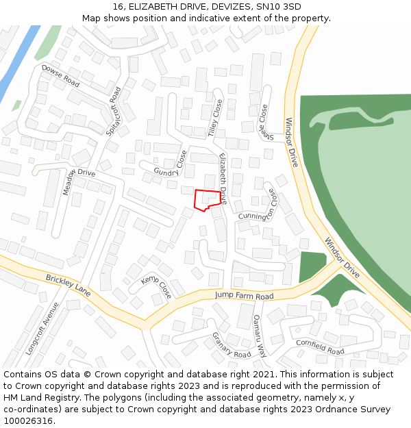 16, ELIZABETH DRIVE, DEVIZES, SN10 3SD: Location map and indicative extent of plot