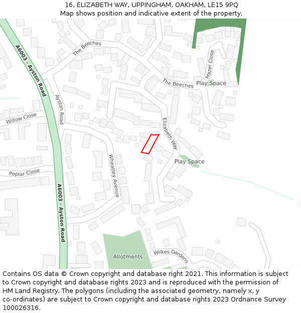 16, ELIZABETH WAY, UPPINGHAM, OAKHAM, LE15 9PQ: Location map and indicative extent of plot