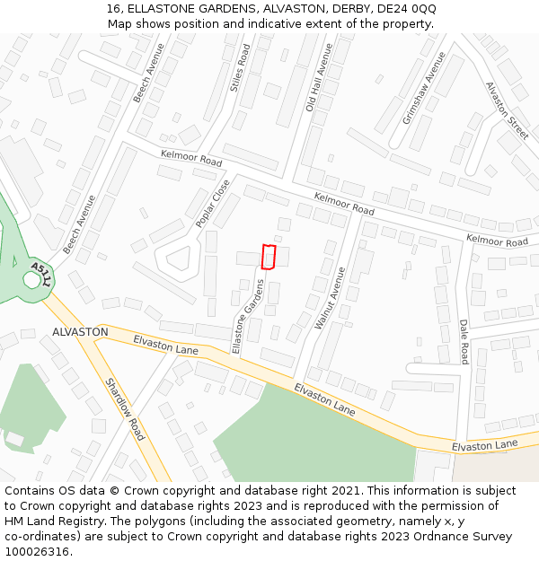 16, ELLASTONE GARDENS, ALVASTON, DERBY, DE24 0QQ: Location map and indicative extent of plot