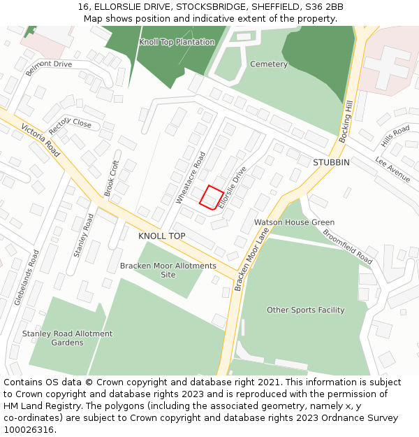16, ELLORSLIE DRIVE, STOCKSBRIDGE, SHEFFIELD, S36 2BB: Location map and indicative extent of plot