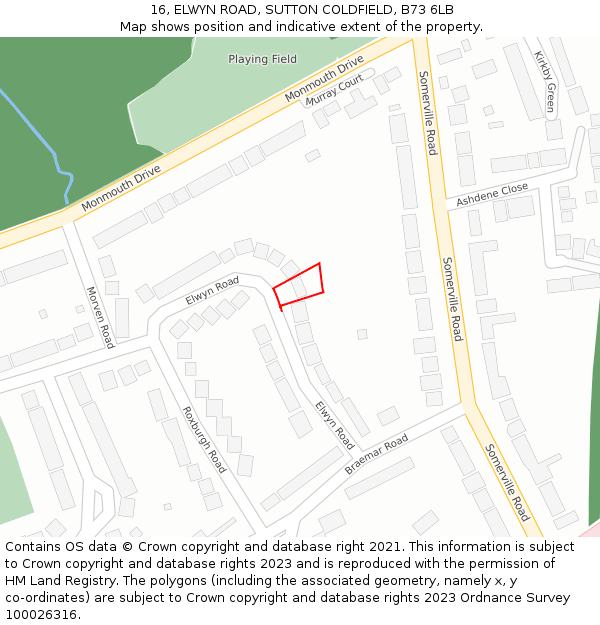 16, ELWYN ROAD, SUTTON COLDFIELD, B73 6LB: Location map and indicative extent of plot