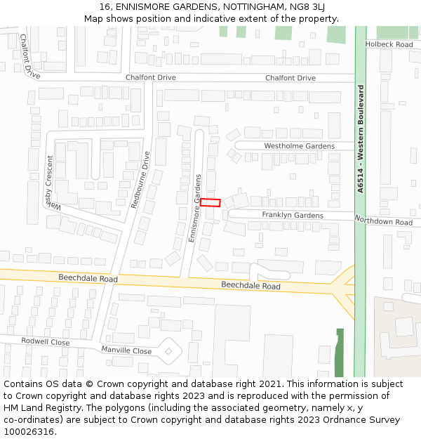 16, ENNISMORE GARDENS, NOTTINGHAM, NG8 3LJ: Location map and indicative extent of plot