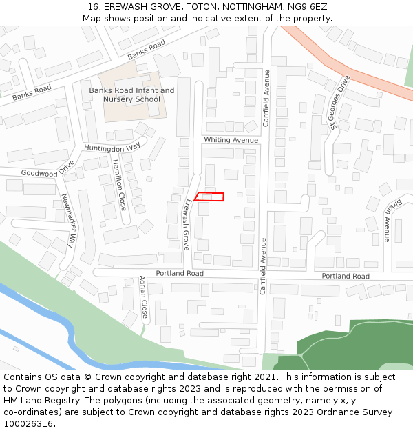 16, EREWASH GROVE, TOTON, NOTTINGHAM, NG9 6EZ: Location map and indicative extent of plot