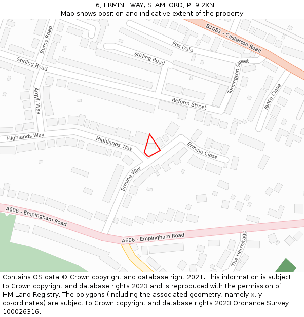 16, ERMINE WAY, STAMFORD, PE9 2XN: Location map and indicative extent of plot