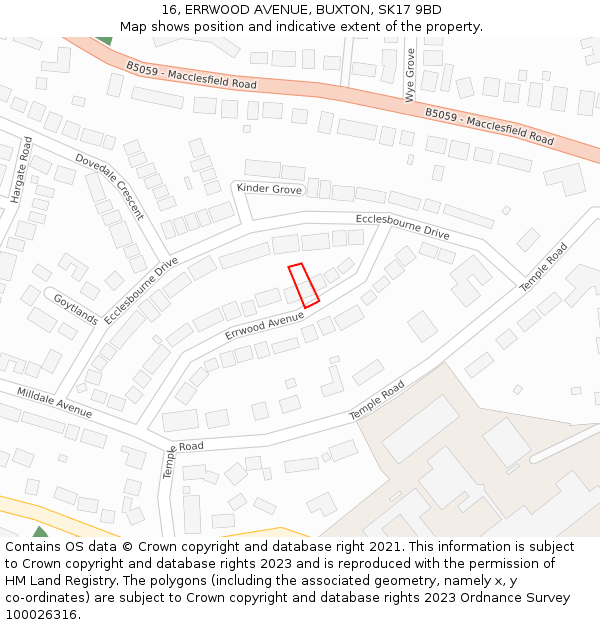 16, ERRWOOD AVENUE, BUXTON, SK17 9BD: Location map and indicative extent of plot