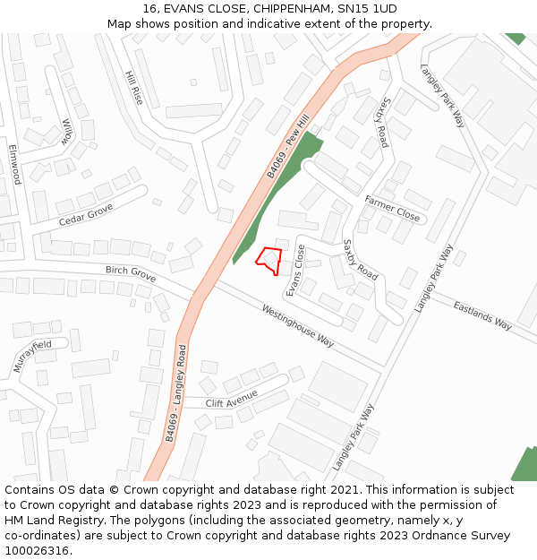 16, EVANS CLOSE, CHIPPENHAM, SN15 1UD: Location map and indicative extent of plot