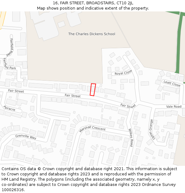 16, FAIR STREET, BROADSTAIRS, CT10 2JL: Location map and indicative extent of plot