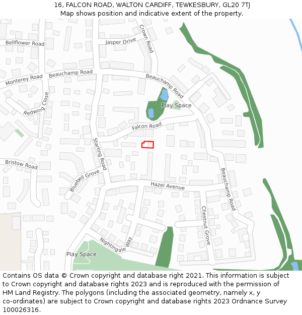 16, FALCON ROAD, WALTON CARDIFF, TEWKESBURY, GL20 7TJ: Location map and indicative extent of plot