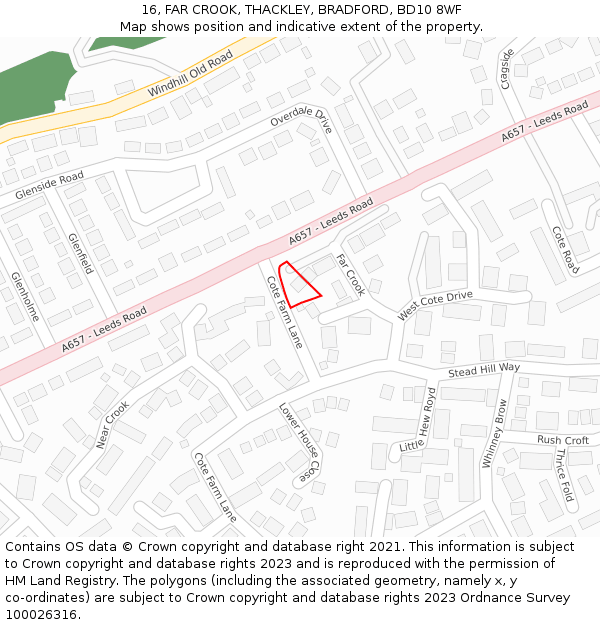 16, FAR CROOK, THACKLEY, BRADFORD, BD10 8WF: Location map and indicative extent of plot