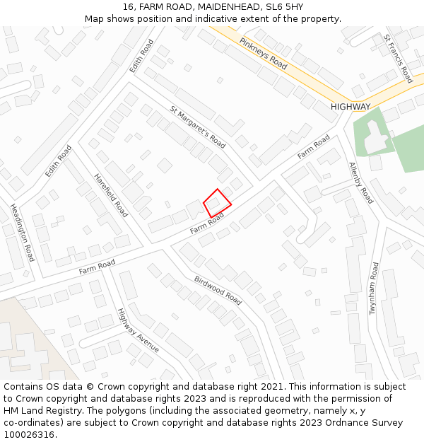 16, FARM ROAD, MAIDENHEAD, SL6 5HY: Location map and indicative extent of plot