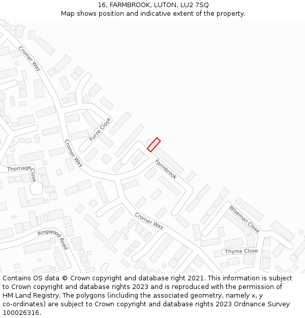 16, FARMBROOK, LUTON, LU2 7SQ: Location map and indicative extent of plot