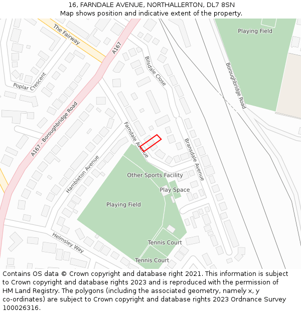 16, FARNDALE AVENUE, NORTHALLERTON, DL7 8SN: Location map and indicative extent of plot
