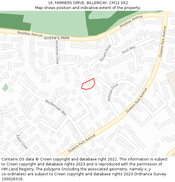 16, FARRIERS DRIVE, BILLERICAY, CM12 0XZ: Location map and indicative extent of plot