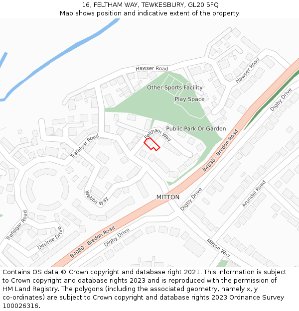 16, FELTHAM WAY, TEWKESBURY, GL20 5FQ: Location map and indicative extent of plot